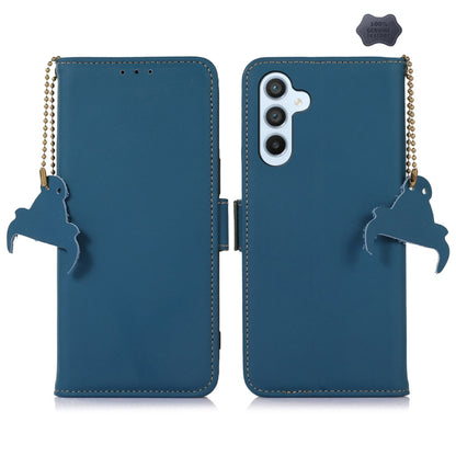 For Samsung Galaxy A36 5G Genuine Leather Magnetic RFID Leather Phone Case(Blue) - Galaxy Phone Cases by buy2fix | Online Shopping UK | buy2fix