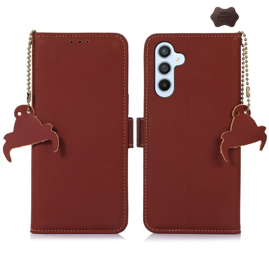 For Samsung Galaxy A36 5G Genuine Leather Magnetic RFID Leather Phone Case(Coffee) - Galaxy Phone Cases by buy2fix | Online Shopping UK | buy2fix