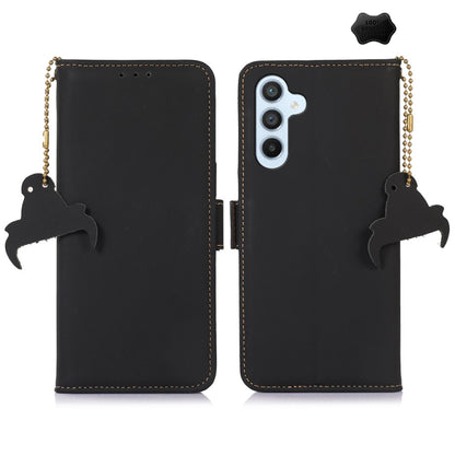 For Samsung Galaxy A56 5G Genuine Leather Magnetic RFID Leather Phone Case(Black) - Galaxy Phone Cases by buy2fix | Online Shopping UK | buy2fix