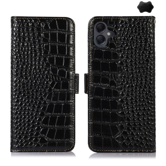 For Samsung Galaxy A06 4G Crocodile Top Layer Cowhide Leather Phone Case(Black) - Galaxy Phone Cases by buy2fix | Online Shopping UK | buy2fix