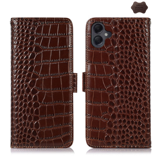 For Samsung Galaxy A06 4G Crocodile Top Layer Cowhide Leather Phone Case(Brown) - Galaxy Phone Cases by buy2fix | Online Shopping UK | buy2fix