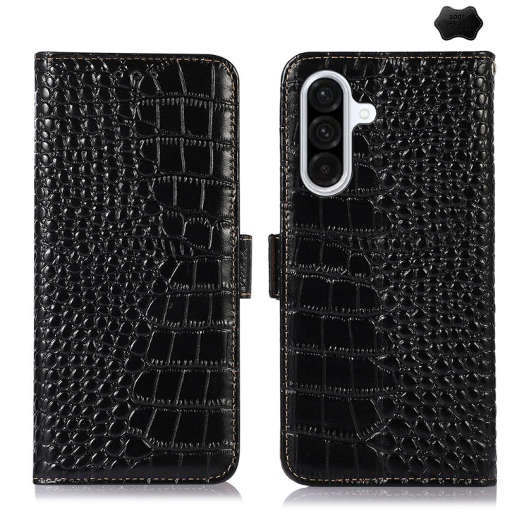 For Samsung Galaxy A36 Crocodile Top Layer Cowhide Leather Phone Case(Black) - Galaxy Phone Cases by buy2fix | Online Shopping UK | buy2fix