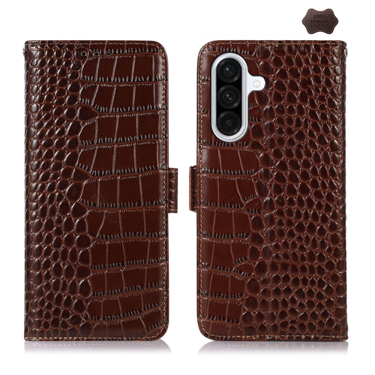 For Samsung Galaxy A36 Crocodile Top Layer Cowhide Leather Phone Case(Brown) - Galaxy Phone Cases by buy2fix | Online Shopping UK | buy2fix