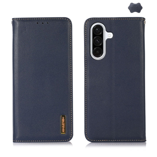 For Samsung Galaxy A56 5G KHAZNEH Nappa Top Layer Cowhide Leather Phone Case(Blue) - Galaxy Phone Cases by buy2fix | Online Shopping UK | buy2fix