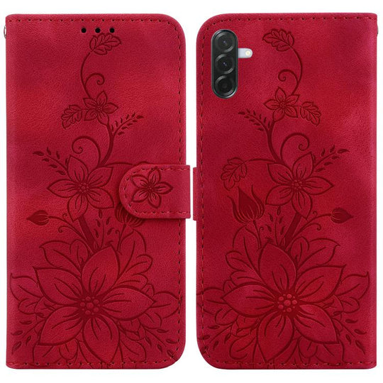 For Galaxy A57 5G Lily Embossed Leather Phone Case(Red)