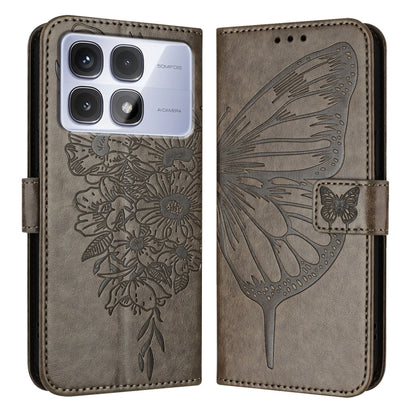 For Redmi K70 Ultra 5G Global Embossed Butterfly Leather Phone Case(Grey) - Xiaomi Cases by buy2fix | Online Shopping UK | buy2fix