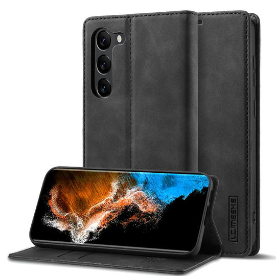 For Samsung Galaxy S25 5G LC.IMEEKE Strong Magnetism Microfiber Leather Phone Case(Black)