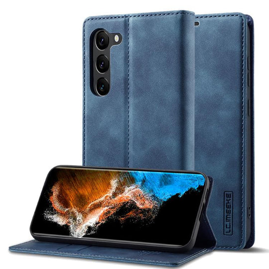 For Samsung Galaxy S25 5G LC.IMEEKE Strong Magnetism Microfiber Leather Phone Case(Blue)