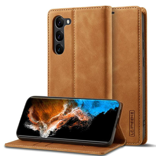 For Samsung Galaxy S25+ 5G LC.IMEEKE Strong Magnetism Microfiber Leather Phone Case(Brown)