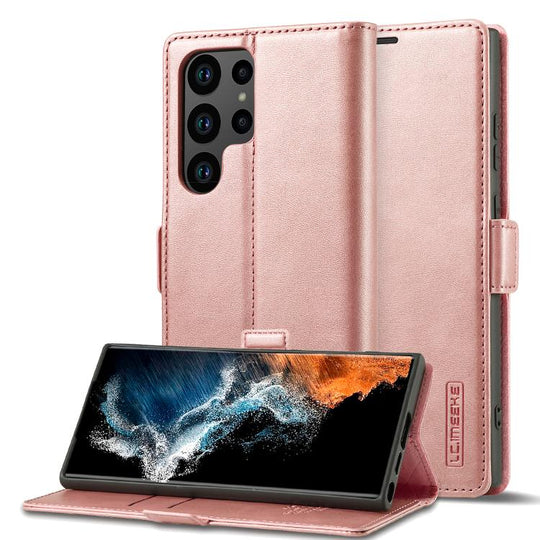 For Samsung Galaxy S25 Ultra 5G LC.IMEEKE Strong Magnetism Microfiber Leather Phone Case(Rose Gold)