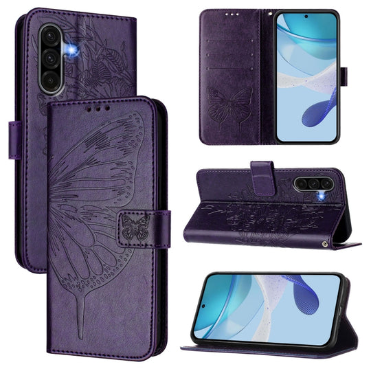 For Samsung Galaxy A56 5G Global Embossed Butterfly Leather Phone Case(Dark Purple)