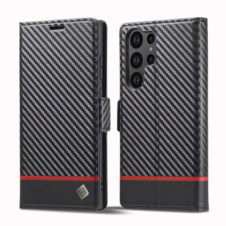 For Samsung Galaxy S25 Ultra 5G LC.IMEEKE Carbon Fiber Leather Phone Case(Horizontal Black) by LC.IMEEKE