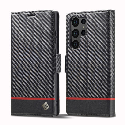 For Samsung Galaxy S25 Ultra 5G LC.IMEEKE Carbon Fiber Leather Phone Case(Horizontal Black) by LC.IMEEKE