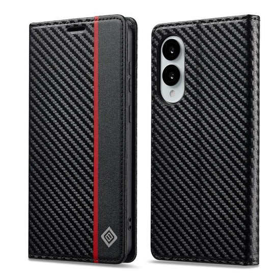 For Samsung Galaxy S25 Edge 5G LC.IMEEKE Carbon Fiber Leather Phone Case(Vertical Black)