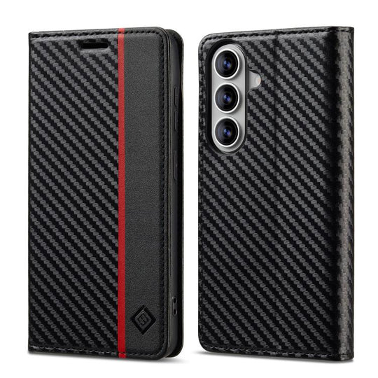 For Samsung Galaxy S26 5G LC.IMEEKE Carbon Fiber Leather Phone Case(Vertical Black)