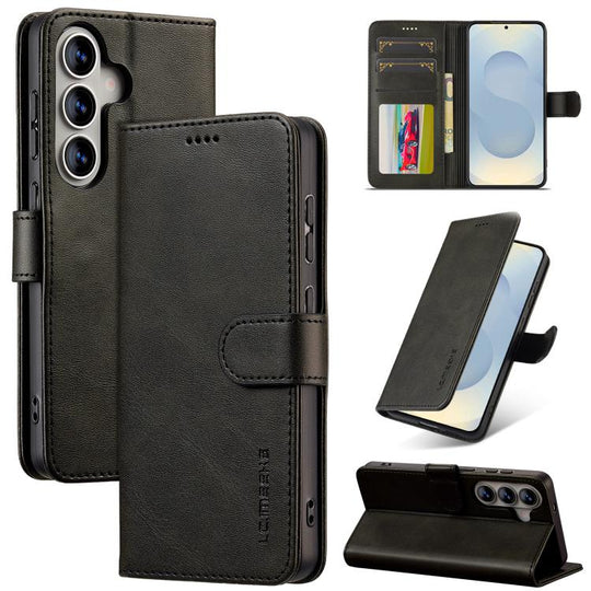 For Samsung Galaxy S26+ 5G LC.IMEEKE Calf Texture Leather Phone Case(Black)