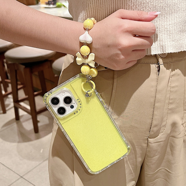 For iPhone 16 Pro TPU + PC + Glitter Sequins Full Coverage Phone Case with Bracelet(Yellow) - iPhone 16 Pro Cases by buy2fix | Online Shopping UK | buy2fix