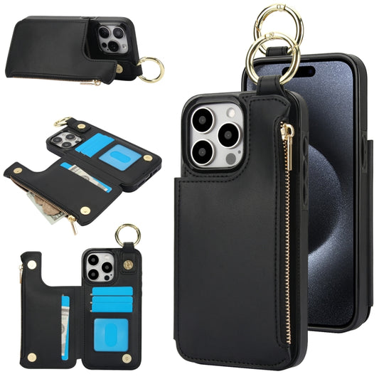 For iPhone 15 Pro Max RFlD Anti-theft Double Buckle Ring Zipper Card Phone Case(Black) - iPhone 15 Pro Max Cases by buy2fix | Online Shopping UK | buy2fix