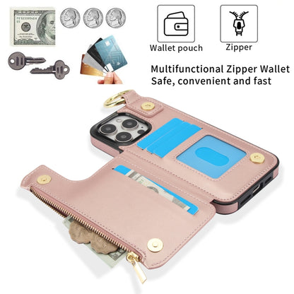 For iPhone 15 Pro Max RFlD Anti-theft Double Buckle Ring Zipper Card Phone Case(Rose Gold) - iPhone 15 Pro Max Cases by buy2fix | Online Shopping UK | buy2fix