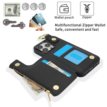 For iPhone 15 Pro RFlD Anti-theft Double Buckle Ring Zipper Card Phone Case(Black) - iPhone 15 Pro Cases by buy2fix | Online Shopping UK | buy2fix