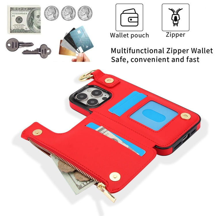 For iPhone 15 Pro RFlD Anti-theft Double Buckle Ring Zipper Card Phone Case(Red) - iPhone 15 Pro Cases by buy2fix | Online Shopping UK | buy2fix
