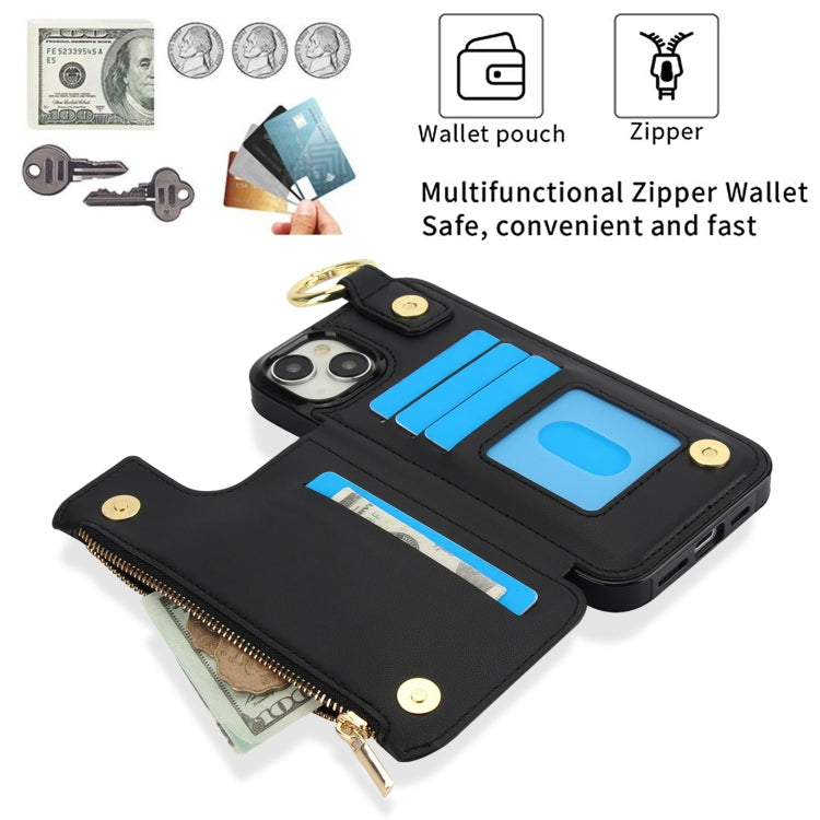 For iPhone 15 Plus RFlD Anti-theft Double Buckle Ring Zipper Card Phone Case(Black) - iPhone 15 Plus Cases by buy2fix | Online Shopping UK | buy2fix