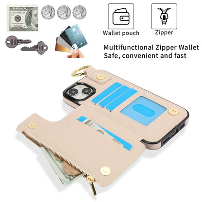 For iPhone 14 / 13 RFlD Anti-theft Double Buckle Ring Zipper Card Phone Case(White) - iPhone 14 Cases by buy2fix | Online Shopping UK | buy2fix