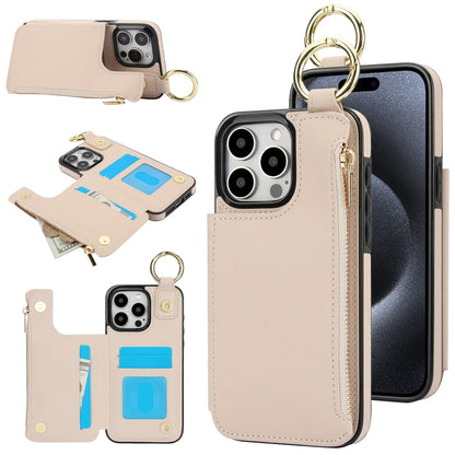 For iPhone 14 Pro RFlD Anti-theft Double Buckle Ring Zipper Card Phone Case(White) - iPhone 14 Pro Cases by buy2fix | Online Shopping UK | buy2fix
