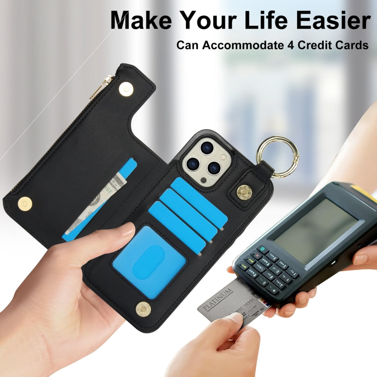 For iPhone 14 Pro Max RFlD Anti-theft Double Buckle Ring Zipper Card Phone Case(Black) - iPhone 14 Pro Max Cases by buy2fix | Online Shopping UK | buy2fix