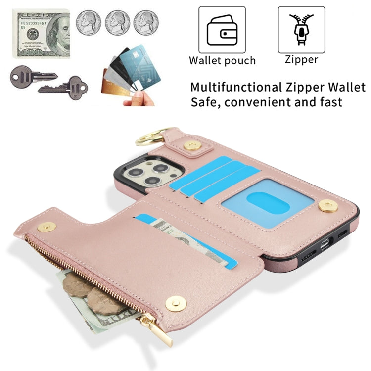 For iPhone 14 Pro Max RFlD Anti-theft Double Buckle Ring Zipper Card Phone Case(Rose Gold) - iPhone 14 Pro Max Cases by buy2fix | Online Shopping UK | buy2fix