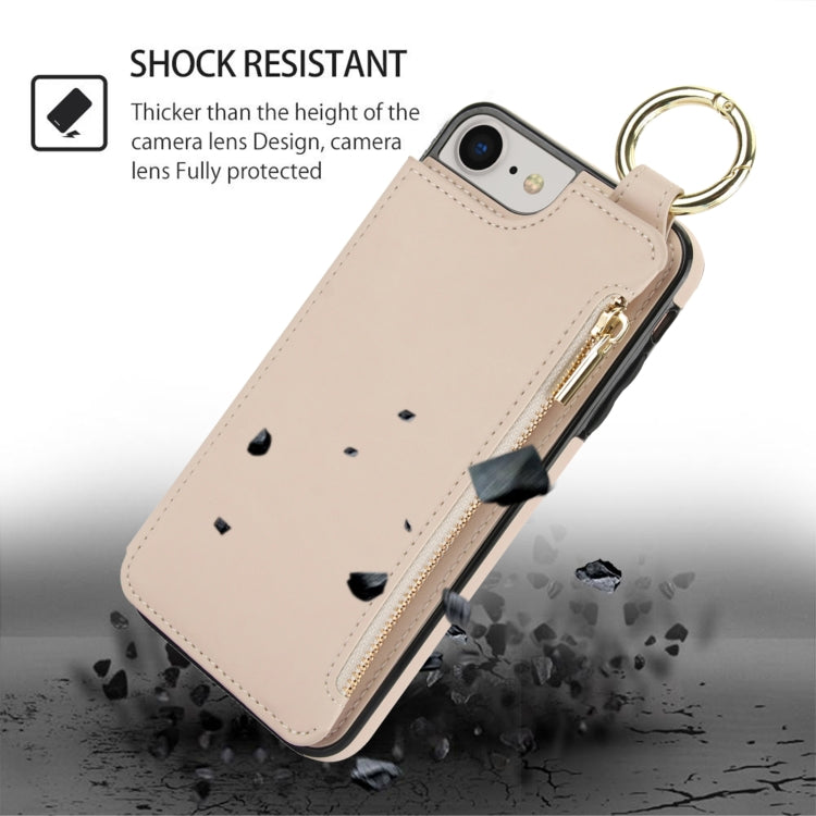 For iPhone SE 2022 / SE 2020 / 7 / 8 RFlD Anti-theft Double Buckle Ring Zipper Card Phone Case(White) - iPhone SE 2022 / 2020 / 8 / 7 Cases by buy2fix | Online Shopping UK | buy2fix