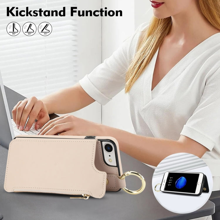 For iPhone SE 2022 / SE 2020 / 7 / 8 RFlD Anti-theft Double Buckle Ring Zipper Card Phone Case(White) - iPhone SE 2022 / 2020 / 8 / 7 Cases by buy2fix | Online Shopping UK | buy2fix