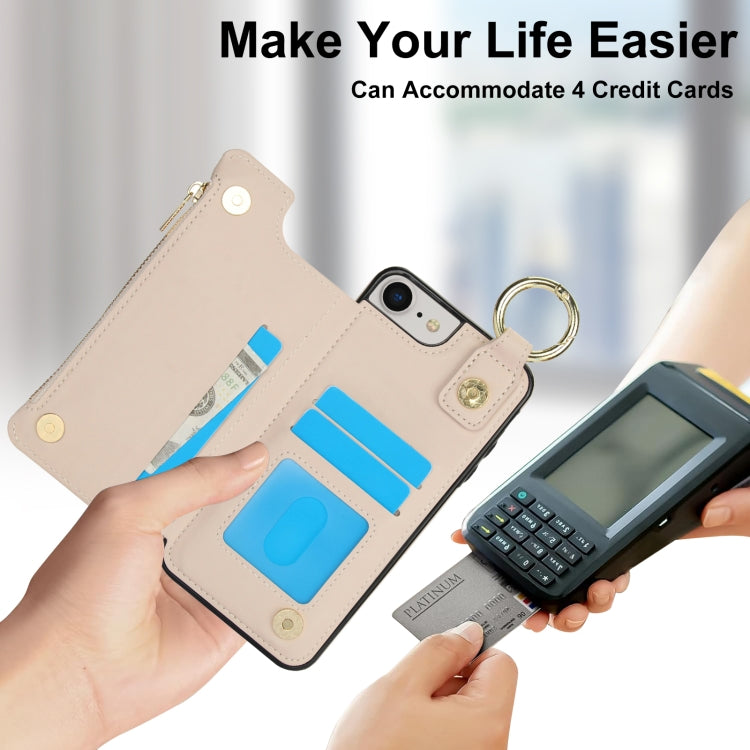 For iPhone SE 2022 / SE 2020 / 7 / 8 RFlD Anti-theft Double Buckle Ring Zipper Card Phone Case(White) - iPhone SE 2022 / 2020 / 8 / 7 Cases by buy2fix | Online Shopping UK | buy2fix