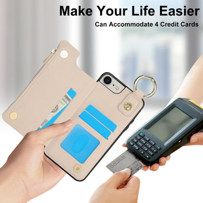For iPhone SE 2022 / SE 2020 / 7 / 8 RFlD Anti-theft Double Buckle Ring Zipper Card Phone Case(White) - iPhone SE 2022 / 2020 / 8 / 7 Cases by buy2fix | Online Shopping UK | buy2fix