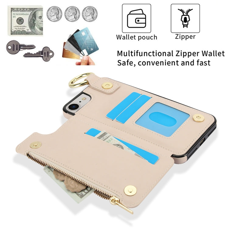 For iPhone SE 2022 / SE 2020 / 7 / 8 RFlD Anti-theft Double Buckle Ring Zipper Card Phone Case(White) - iPhone SE 2022 / 2020 / 8 / 7 Cases by buy2fix | Online Shopping UK | buy2fix