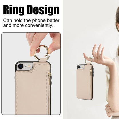 For iPhone SE 2022 / SE 2020 / 7 / 8 RFlD Anti-theft Double Buckle Ring Zipper Card Phone Case(White) - iPhone SE 2022 / 2020 / 8 / 7 Cases by buy2fix | Online Shopping UK | buy2fix