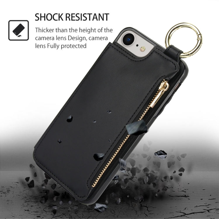 For iPhone SE 2022 / SE 2020 / 7 / 8 RFlD Anti-theft Double Buckle Ring Zipper Card Phone Case(Black) - iPhone SE 2022 / 2020 / 8 / 7 Cases by buy2fix | Online Shopping UK | buy2fix