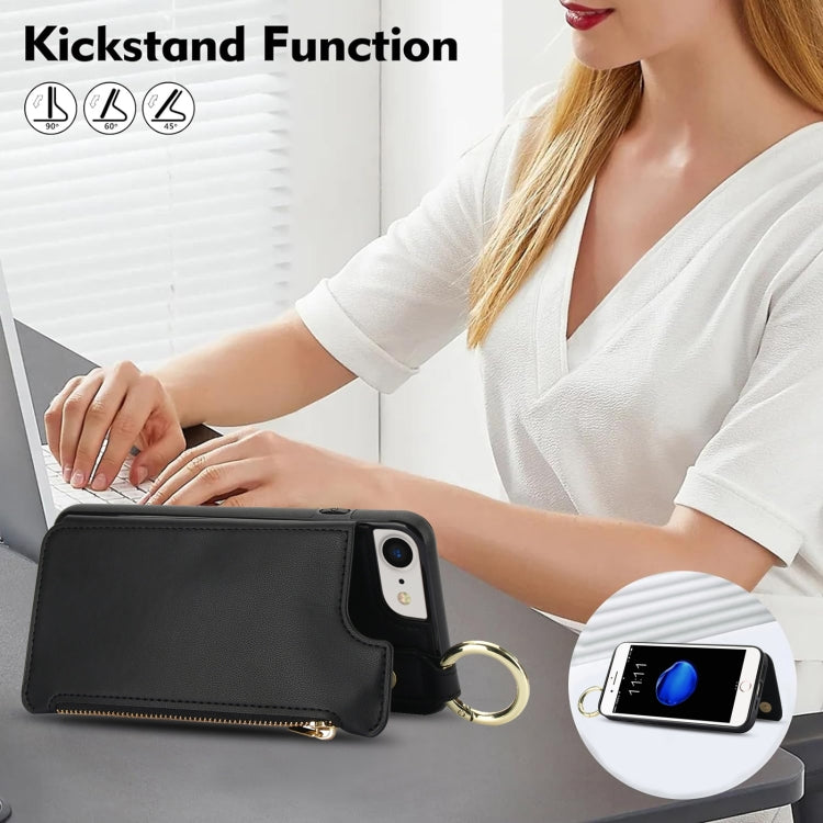 For iPhone SE 2022 / SE 2020 / 7 / 8 RFlD Anti-theft Double Buckle Ring Zipper Card Phone Case(Black) - iPhone SE 2022 / 2020 / 8 / 7 Cases by buy2fix | Online Shopping UK | buy2fix