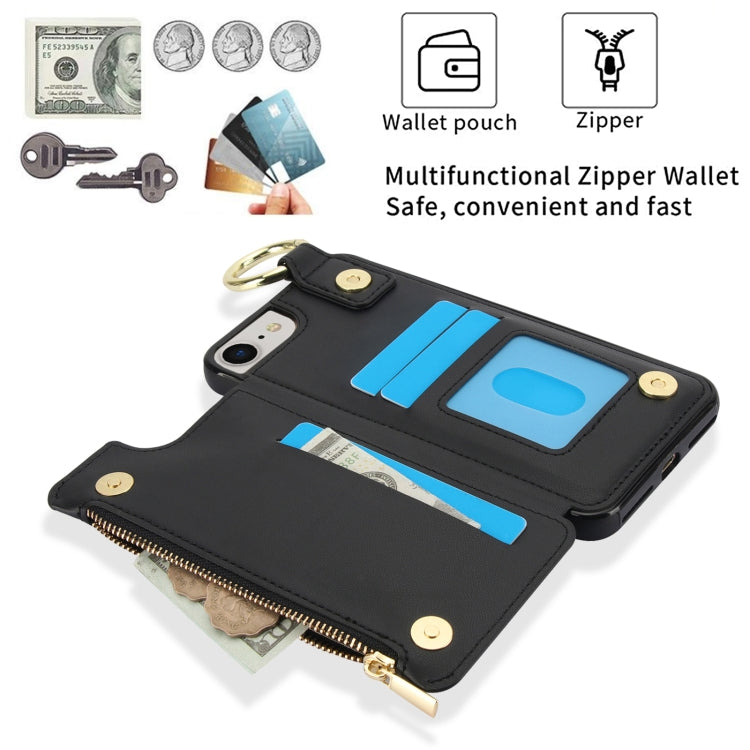 For iPhone SE 2022 / SE 2020 / 7 / 8 RFlD Anti-theft Double Buckle Ring Zipper Card Phone Case(Black) - iPhone SE 2022 / 2020 / 8 / 7 Cases by buy2fix | Online Shopping UK | buy2fix