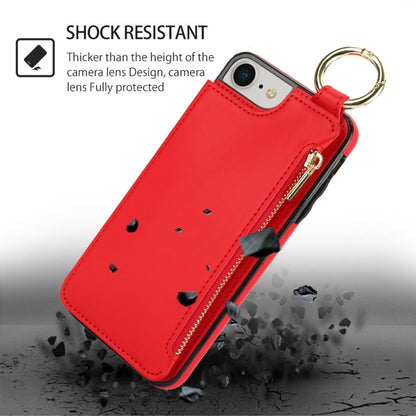 For iPhone SE 2022 / SE 2020 / 7 / 8 RFlD Anti-theft Double Buckle Ring Zipper Card Phone Case(Red) - iPhone SE 2022 / 2020 / 8 / 7 Cases by buy2fix | Online Shopping UK | buy2fix
