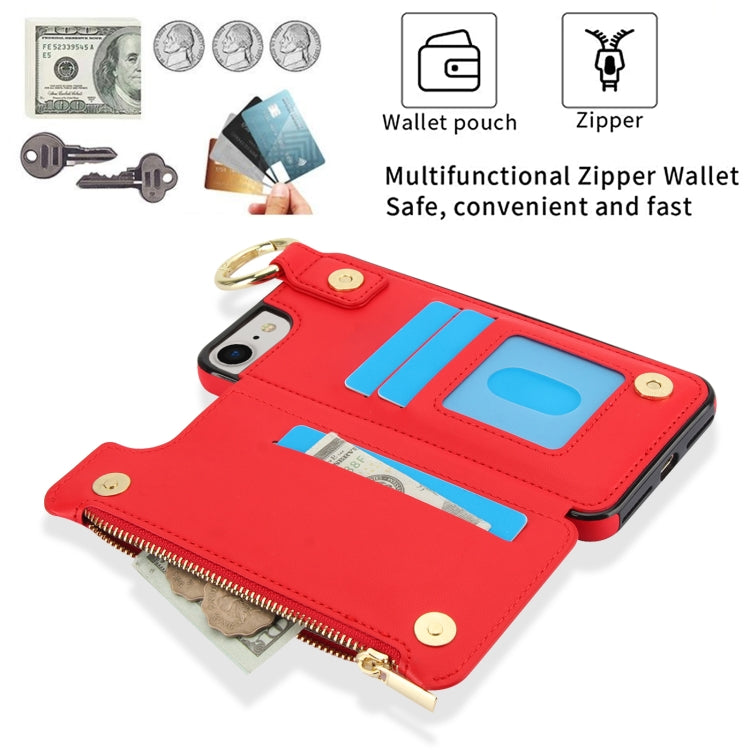 For iPhone SE 2022 / SE 2020 / 7 / 8 RFlD Anti-theft Double Buckle Ring Zipper Card Phone Case(Red) - iPhone SE 2022 / 2020 / 8 / 7 Cases by buy2fix | Online Shopping UK | buy2fix