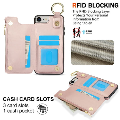 For iPhone SE 2022 / SE 2020 / 7 / 8 RFlD Anti-theft Double Buckle Ring Zipper Card Phone Case(Rose Gold) - iPhone SE 2022 / 2020 / 8 / 7 Cases by buy2fix | Online Shopping UK | buy2fix