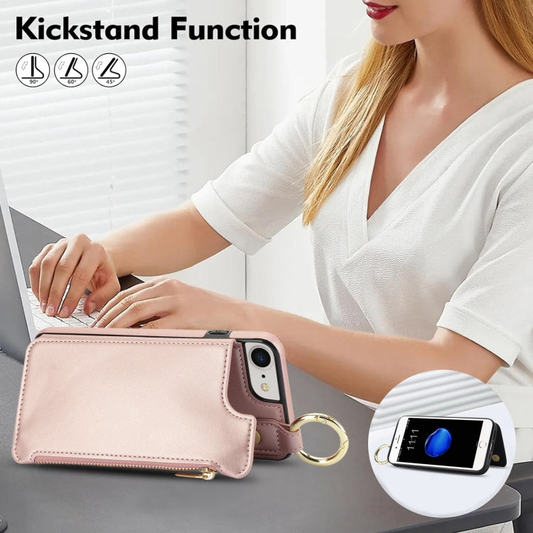 For iPhone SE 2022 / SE 2020 / 7 / 8 RFlD Anti-theft Double Buckle Ring Zipper Card Phone Case(Rose Gold) - iPhone SE 2022 / 2020 / 8 / 7 Cases by buy2fix | Online Shopping UK | buy2fix