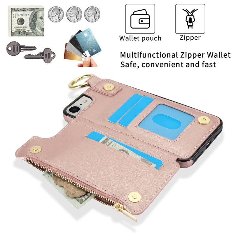 For iPhone SE 2022 / SE 2020 / 7 / 8 RFlD Anti-theft Double Buckle Ring Zipper Card Phone Case(Rose Gold) - iPhone SE 2022 / 2020 / 8 / 7 Cases by buy2fix | Online Shopping UK | buy2fix
