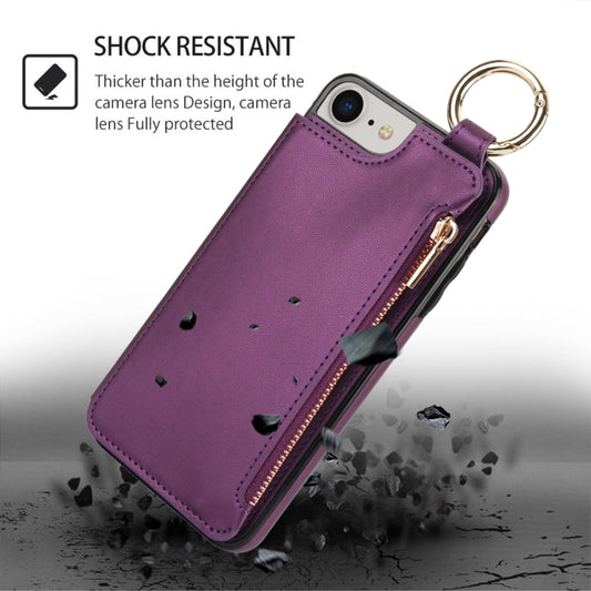For iPhone SE 2022 / SE 2020 / 7 / 8 RFlD Anti-theft Double Buckle Ring Zipper Card Phone Case(Dark Purple) - iPhone SE 2022 / 2020 / 8 / 7 Cases by buy2fix | Online Shopping UK | buy2fix