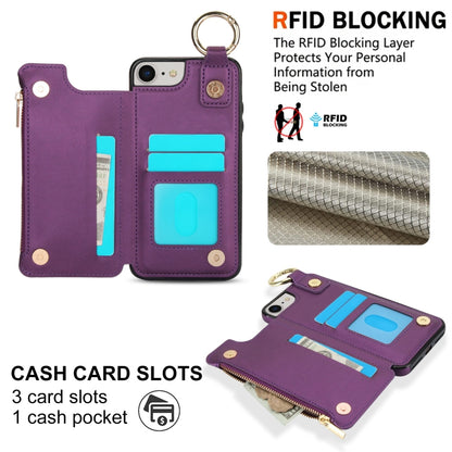 For iPhone SE 2022 / SE 2020 / 7 / 8 RFlD Anti-theft Double Buckle Ring Zipper Card Phone Case(Dark Purple) - iPhone SE 2022 / 2020 / 8 / 7 Cases by buy2fix | Online Shopping UK | buy2fix