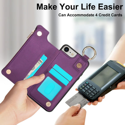 For iPhone SE 2022 / SE 2020 / 7 / 8 RFlD Anti-theft Double Buckle Ring Zipper Card Phone Case(Dark Purple) - iPhone SE 2022 / 2020 / 8 / 7 Cases by buy2fix | Online Shopping UK | buy2fix