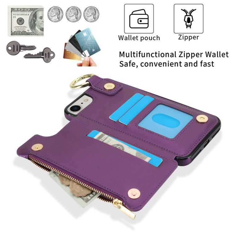For iPhone SE 2022 / SE 2020 / 7 / 8 RFlD Anti-theft Double Buckle Ring Zipper Card Phone Case(Dark Purple) - iPhone SE 2022 / 2020 / 8 / 7 Cases by buy2fix | Online Shopping UK | buy2fix