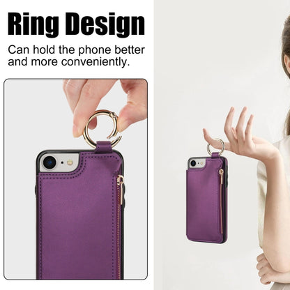 For iPhone SE 2022 / SE 2020 / 7 / 8 RFlD Anti-theft Double Buckle Ring Zipper Card Phone Case(Dark Purple) - iPhone SE 2022 / 2020 / 8 / 7 Cases by buy2fix | Online Shopping UK | buy2fix