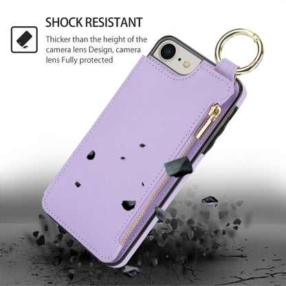For iPhone SE 2022 / SE 2020 / 7 / 8 RFlD Anti-theft Double Buckle Ring Zipper Card Phone Case(Purple) - iPhone SE 2022 / 2020 / 8 / 7 Cases by buy2fix | Online Shopping UK | buy2fix